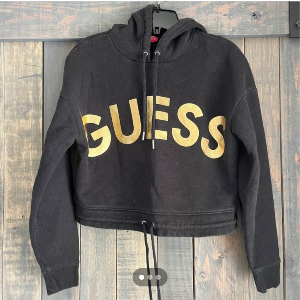 Guess black with gold cropped hoodie